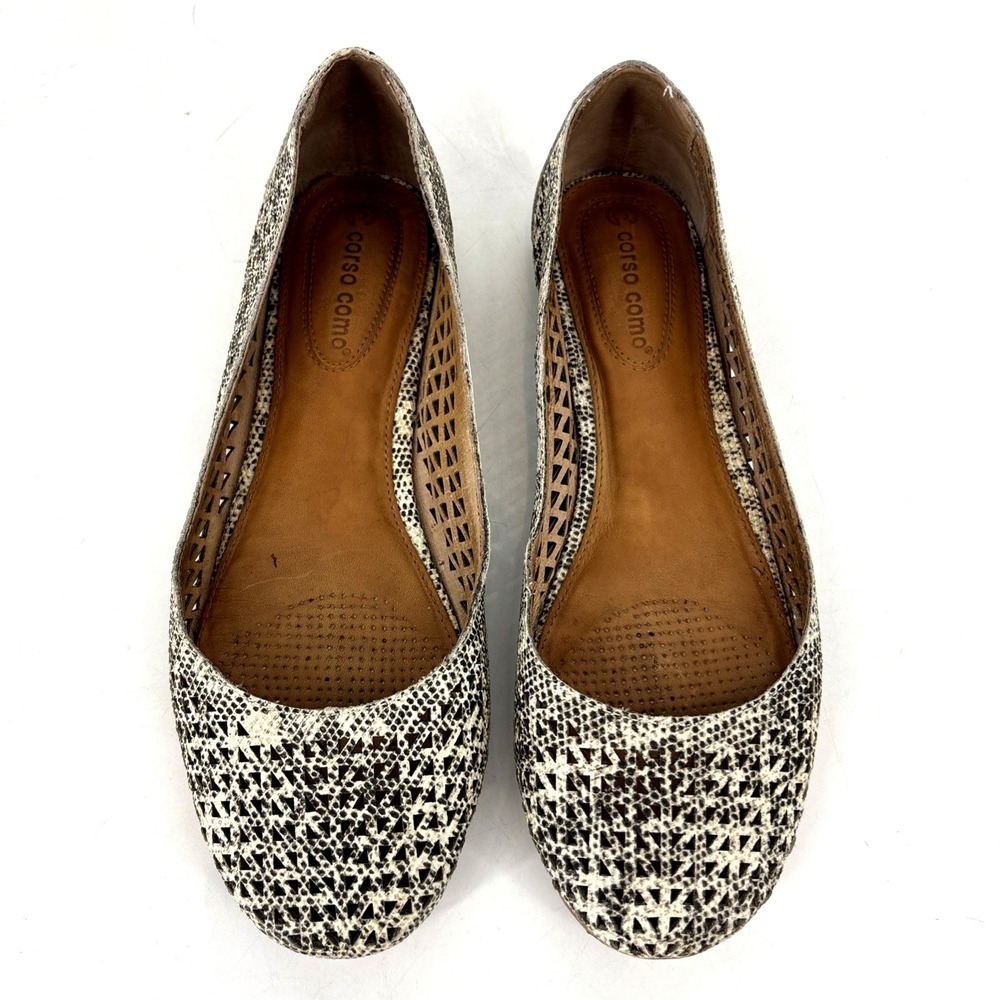 Corso Como Womens Ballet Flat Shoe Snakeskin Print Gray White Sz‎ 6.5